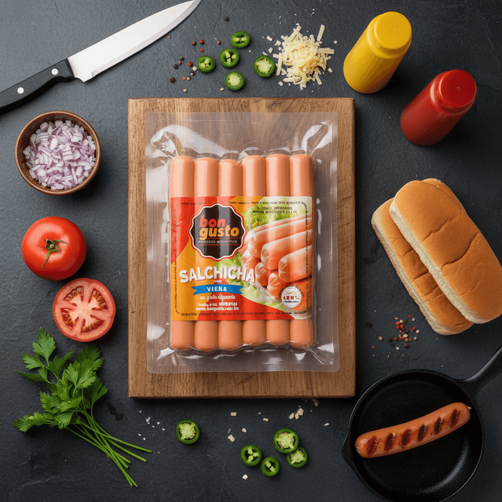 salchicha sin piel de 14 cm - envasado 500 gr